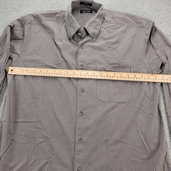 Nautica Shirt Mens Large Brown Striped Button Down Long Sleeve Pocket - Picture 13 of 13